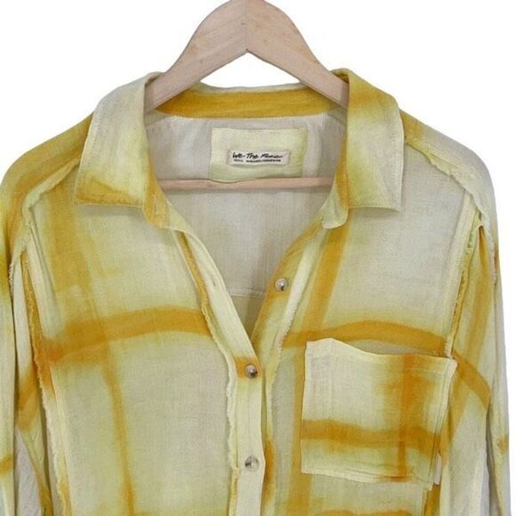 We The Free Womens Washed Away Windowpane Tie Dye Button Up Shirt Yellow Small - Picture 3 of 10